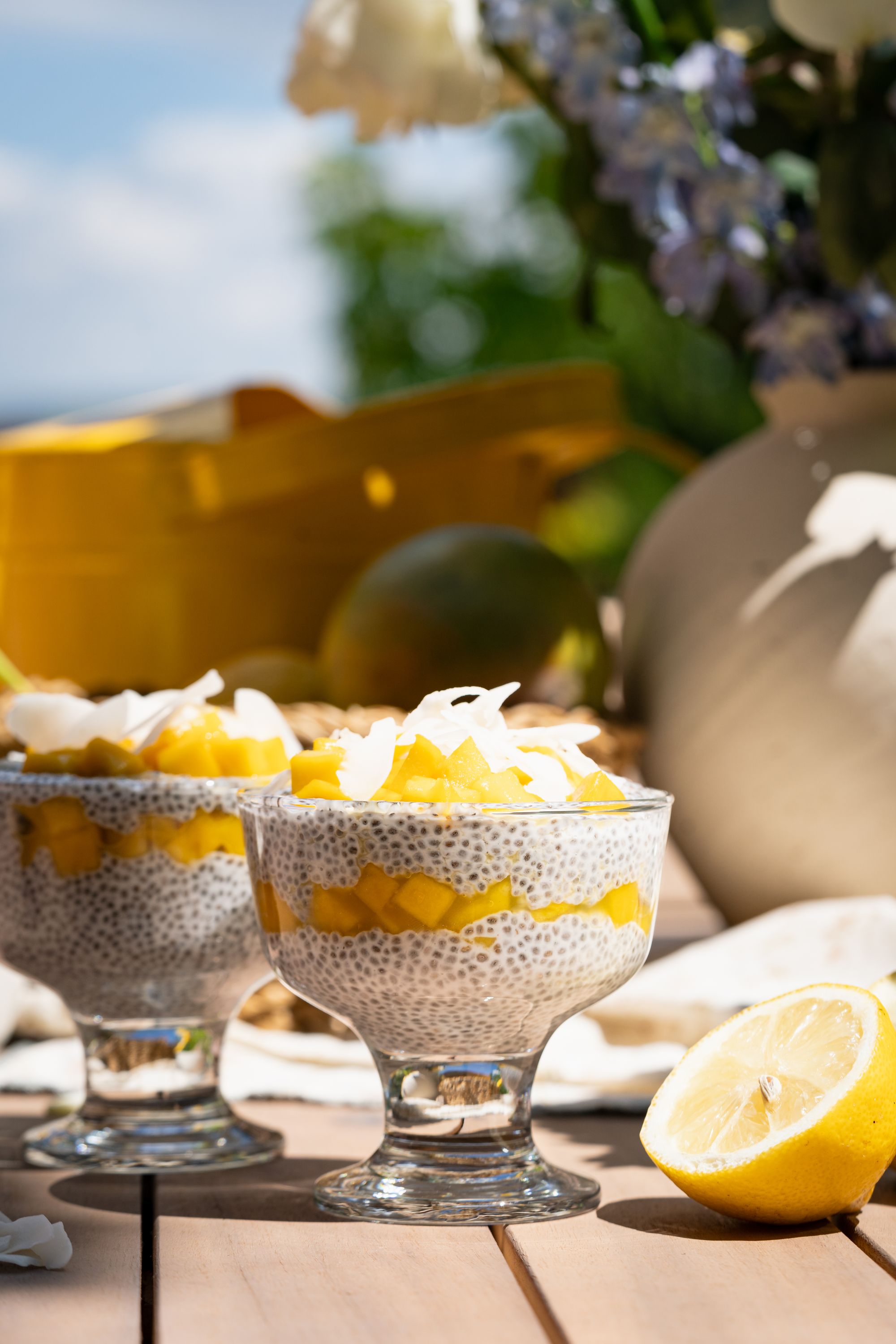 Budincă de chia cu cocos si mango